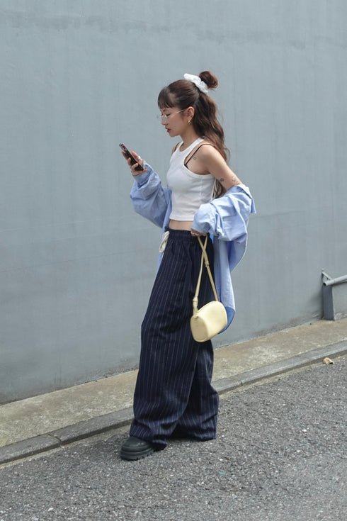 リネン混ストライプラフパンツ